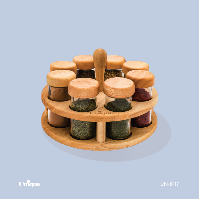 ادویه 8تایی گردان تخت گردان گردچوبی UN-6117 یونیک 1 ادویه 8تایی گردان تخت گردان گردچوبی UN-6117 یونیک