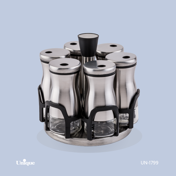 ست ادویه 7 پارچه استیل گردان UN-1799 1 ست ادویه 7 پارچه استیل گردان UN-1799